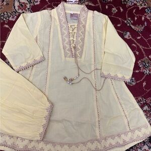Elegant yellow  Embroidered Kurta Set kids